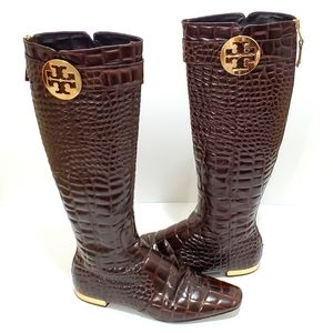 Tory Burch Uma Crocodile Embossed Boots 9